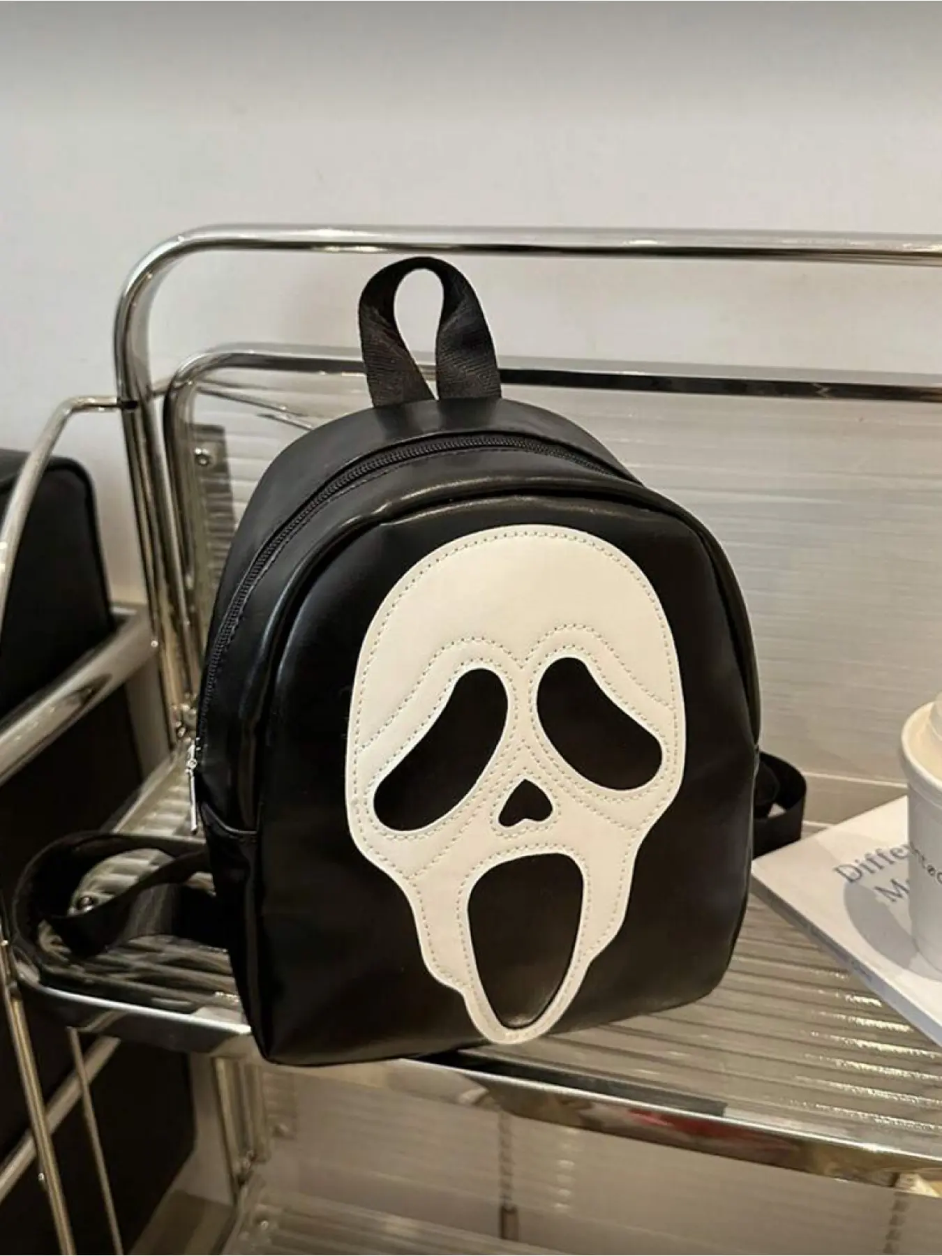 Women's Halloween Skull Print PU Mini Backpack Fashion Contrast Color Casual Daily Bag with Phone Pocket Small Size for Girls Party Graphic Backpack