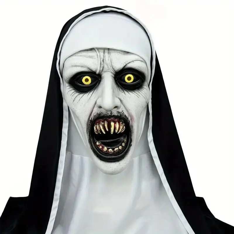 Halloween Nun Horror Mask, Full Head Strange Nun Costume Mask, Halloween Party Nun Mask, Spooky Nun Mask for Halloween Events