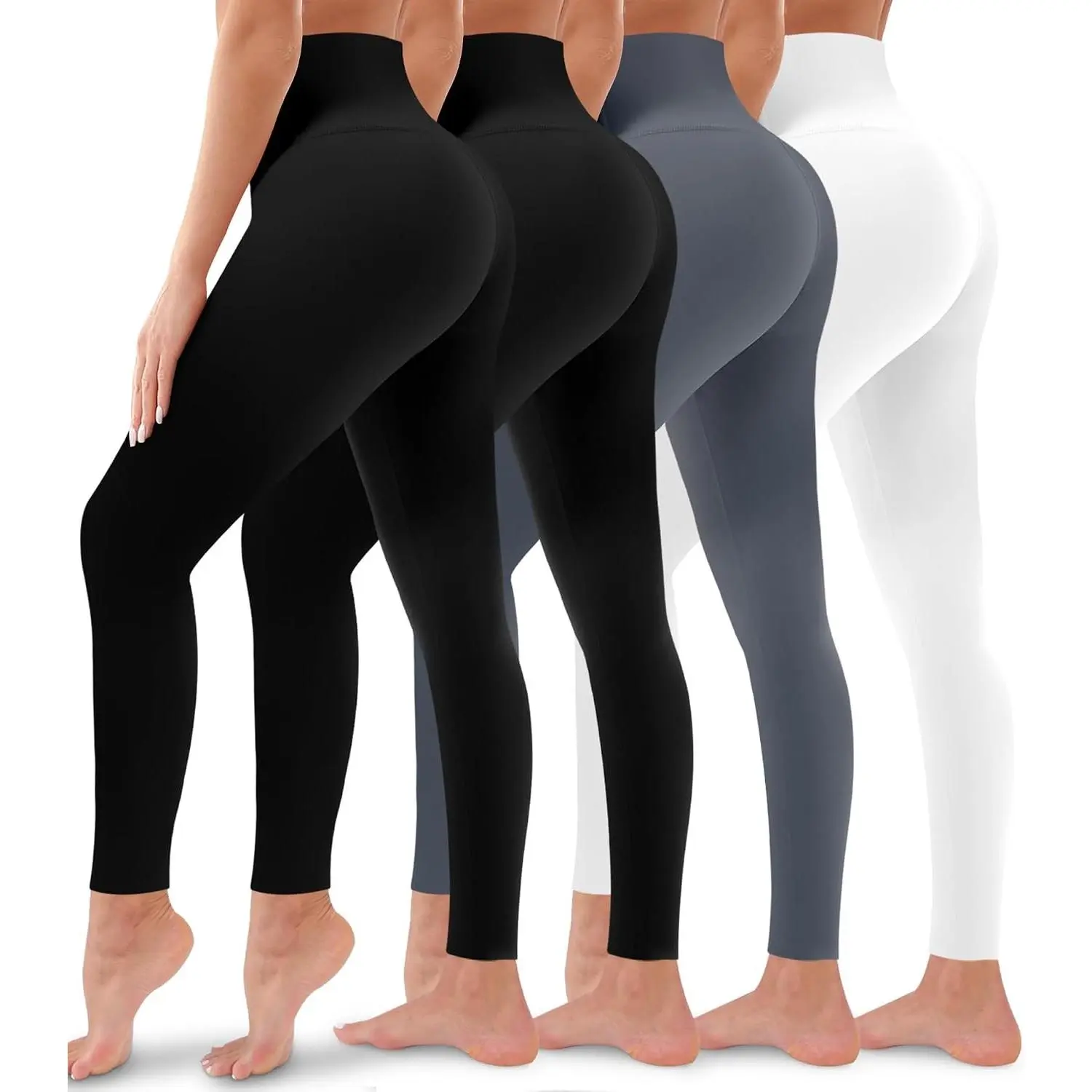 Women's 4 Pack High Waisted Tummy Control Butt Lift Yoga Pants – No See-Through Compression Workout Running Leggings