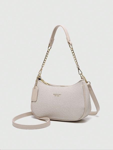 Women's Solid Color Chain Strap Bag, Fashionable Shoulder Bag for Daily Used, Casual Trendy Versatile High-quality Daily Commuting, Girl Fashionable Shopping Convertible Shoulder Bag