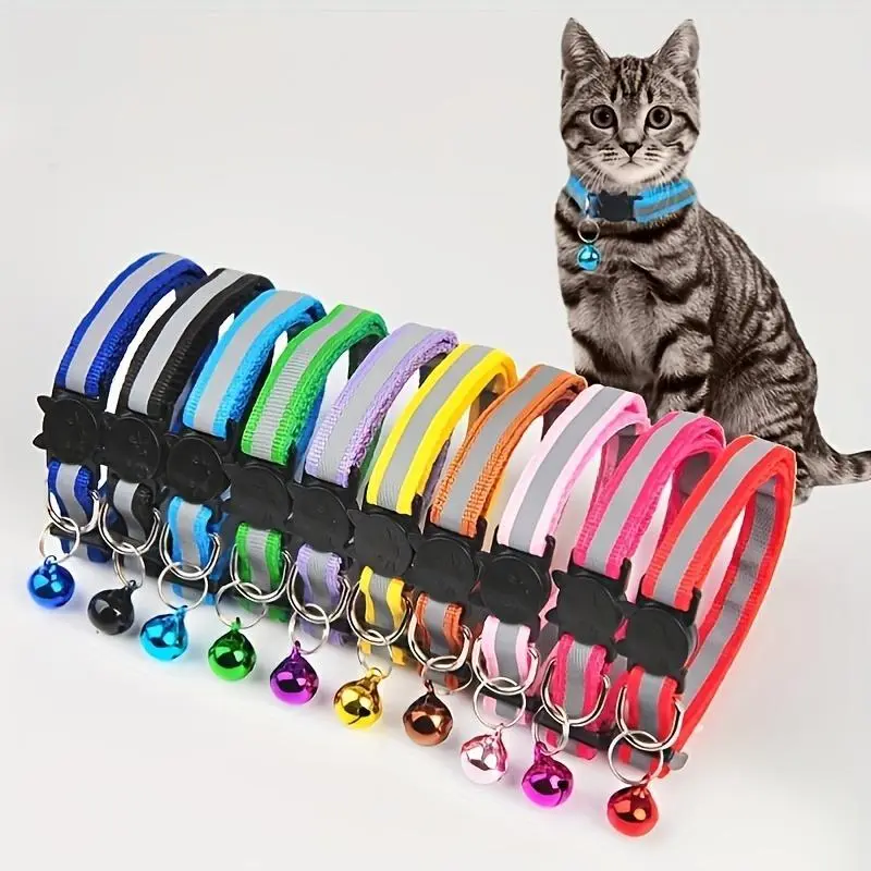 Black Buckle Reflective Collar Patch Bell Collar Pet Dog Collar Cat Collar Bell, Pet Reflective Cloth Collar Reflective Cat Dog Collar Bell Collar Pet Light Collar