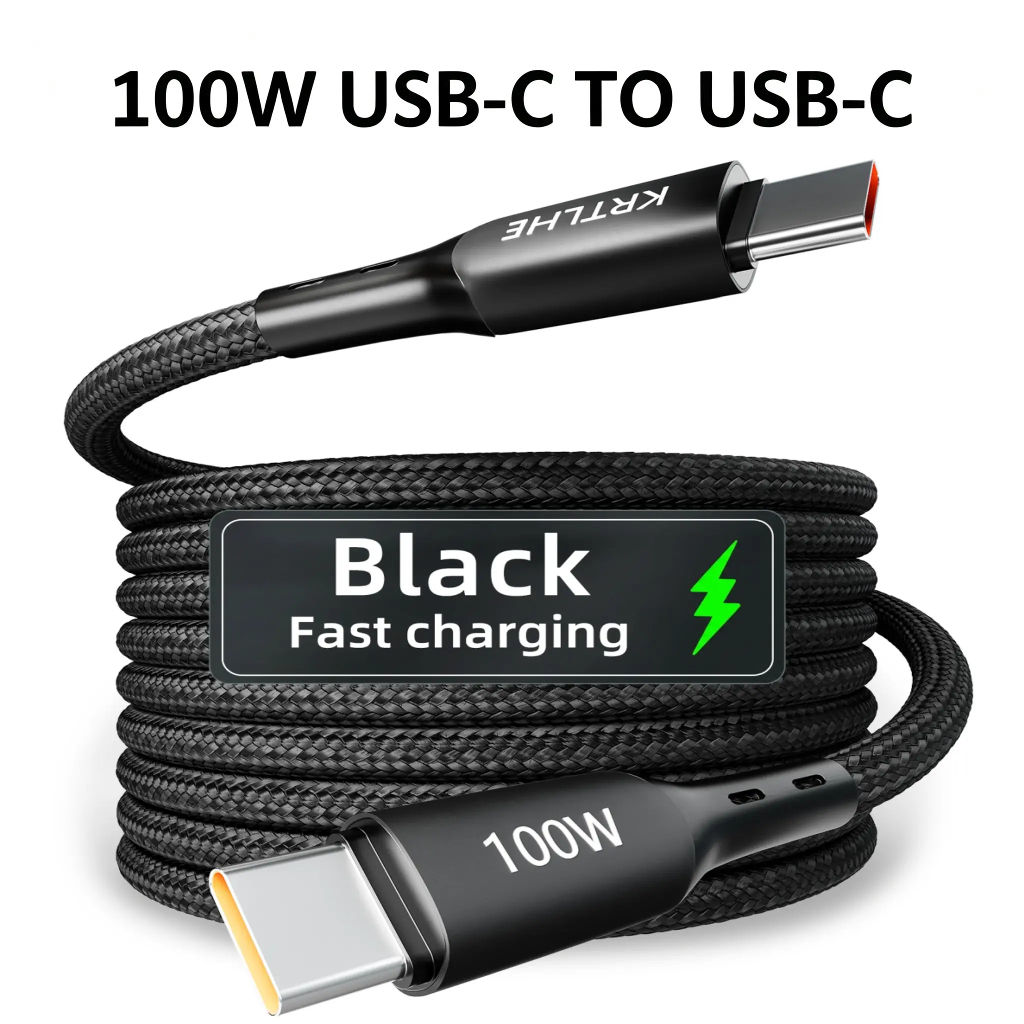 KRTLHE 100W Fast-Charging Cable (Supports Data Transfer), durable type c cable with tangle-free braided outer layer, made for iPhone 15/16/17, MacBook Air/Pro, iPad, Samsung, Xiaomi and more devices, available in 6 colors.