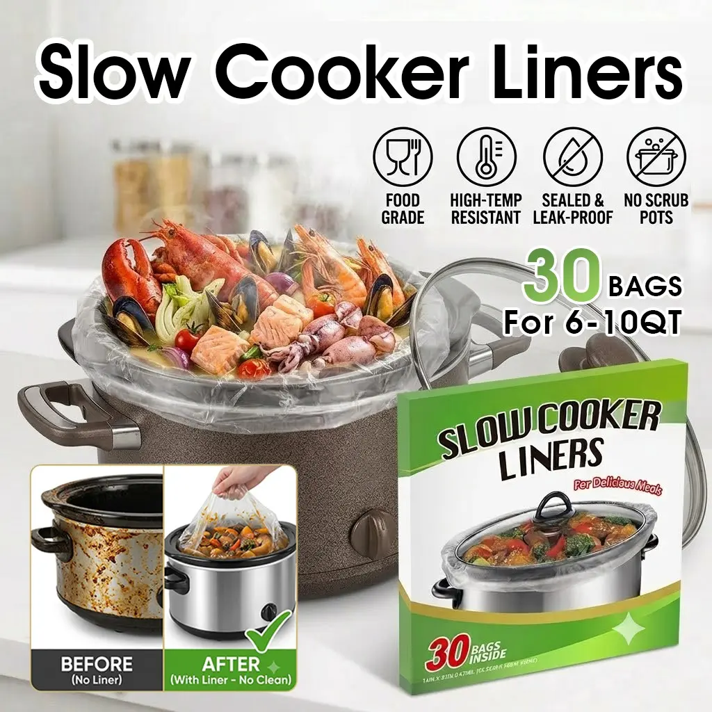 30pcs Disposable Slow Cooker Liners, 6-10 Quart Oval & Round Pot Liners, Heat Resistant, BPA Free Cooking Bags