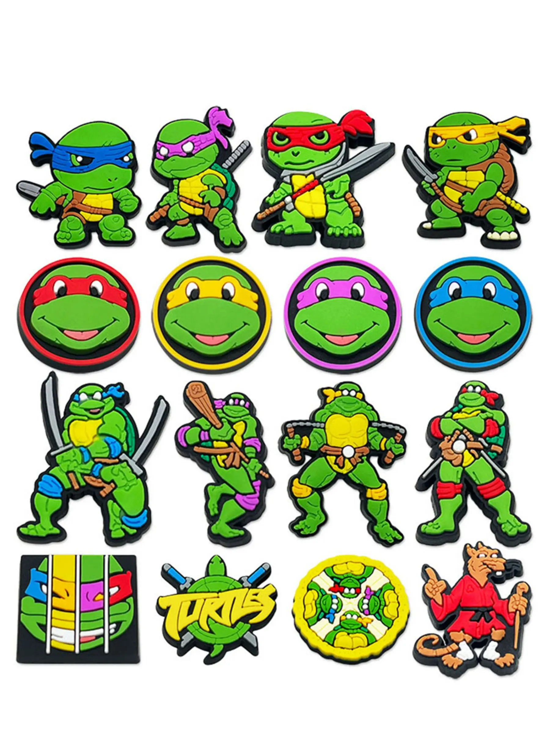 16/50 Cute Turtle Series PVC Crocs Shoe Accessories, Cartoon Style Sandal Wristbands, Party Gifts, All Seasons Decorations