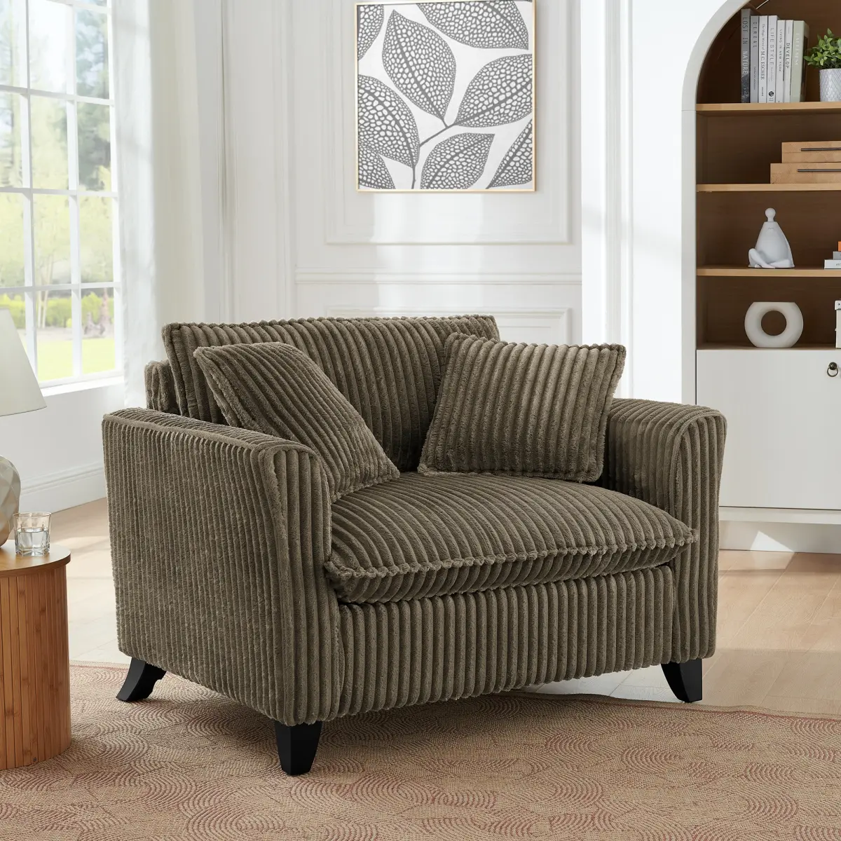 [Fahuac] 46.5" Compact Corduroy Single Sofa Chair - 1-Person Armchair with Tufted Ribbed Texture for Small Spaces, Contemporary Home Decor, One Person