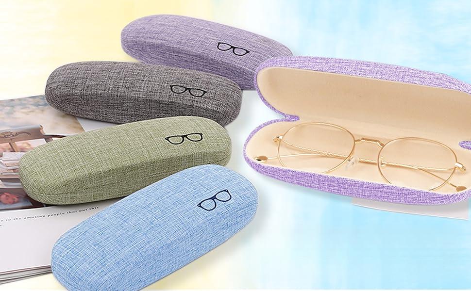 Keep your glasses safe & stylish with this 4‑sets portable linen hard shell eyeglasses case!Each set comes with a protective hard box, soft drawstring pouch and microfiber cleaning cloth, perfect for storing sunglasses, reading glasses
