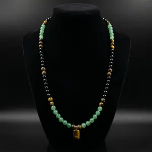 Best-selling obsidian necklace, green agate, yellow tiger eye stone, square tiger eye stone pendant necklace, green aventurine necklace money gift veliora