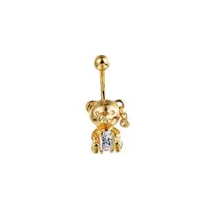 Body piercing jewelry, navel ring with bear design and zirconia, personalized navel ring