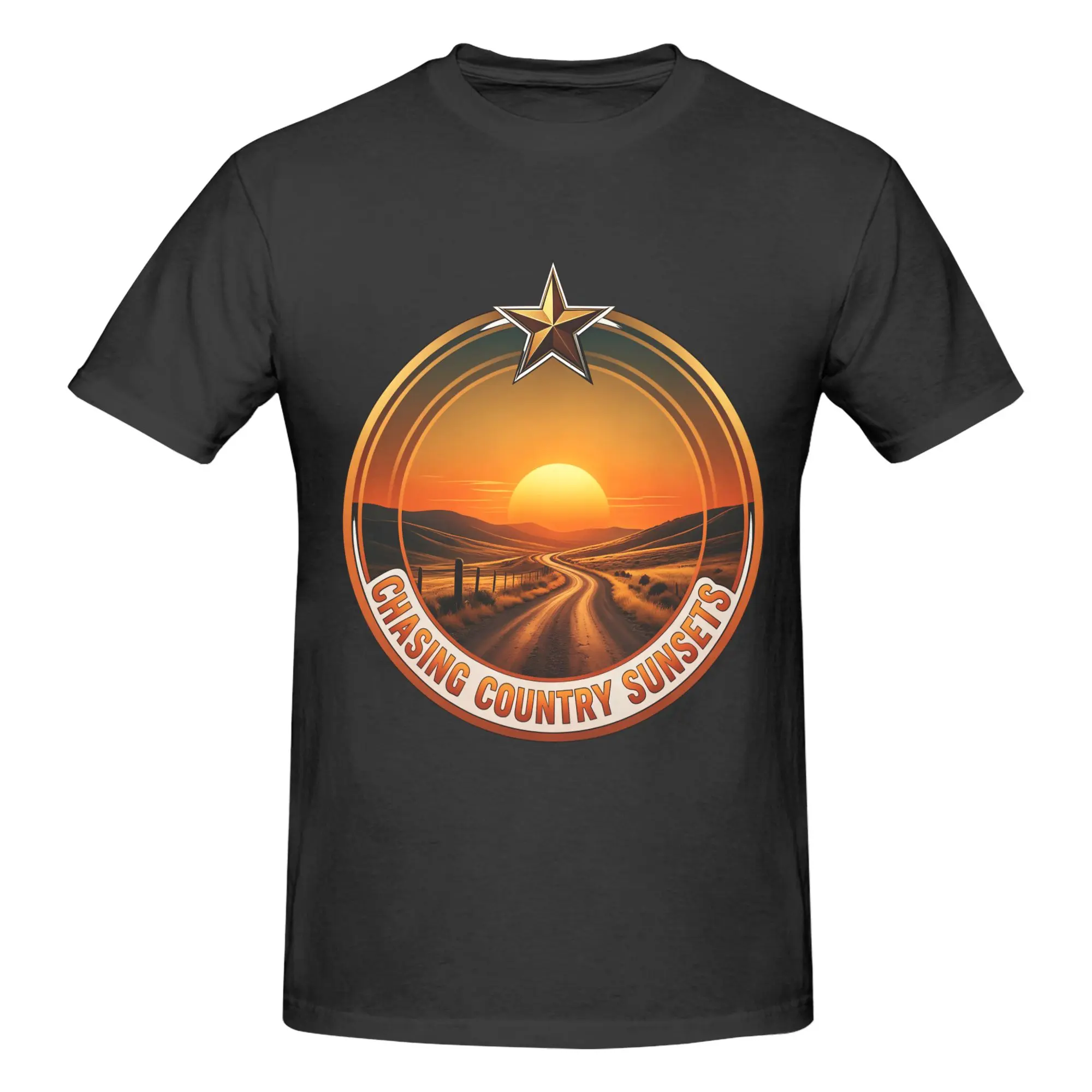 Chasing Country Sunsets Badge Tee, Unisex Country Road Shirt cotton