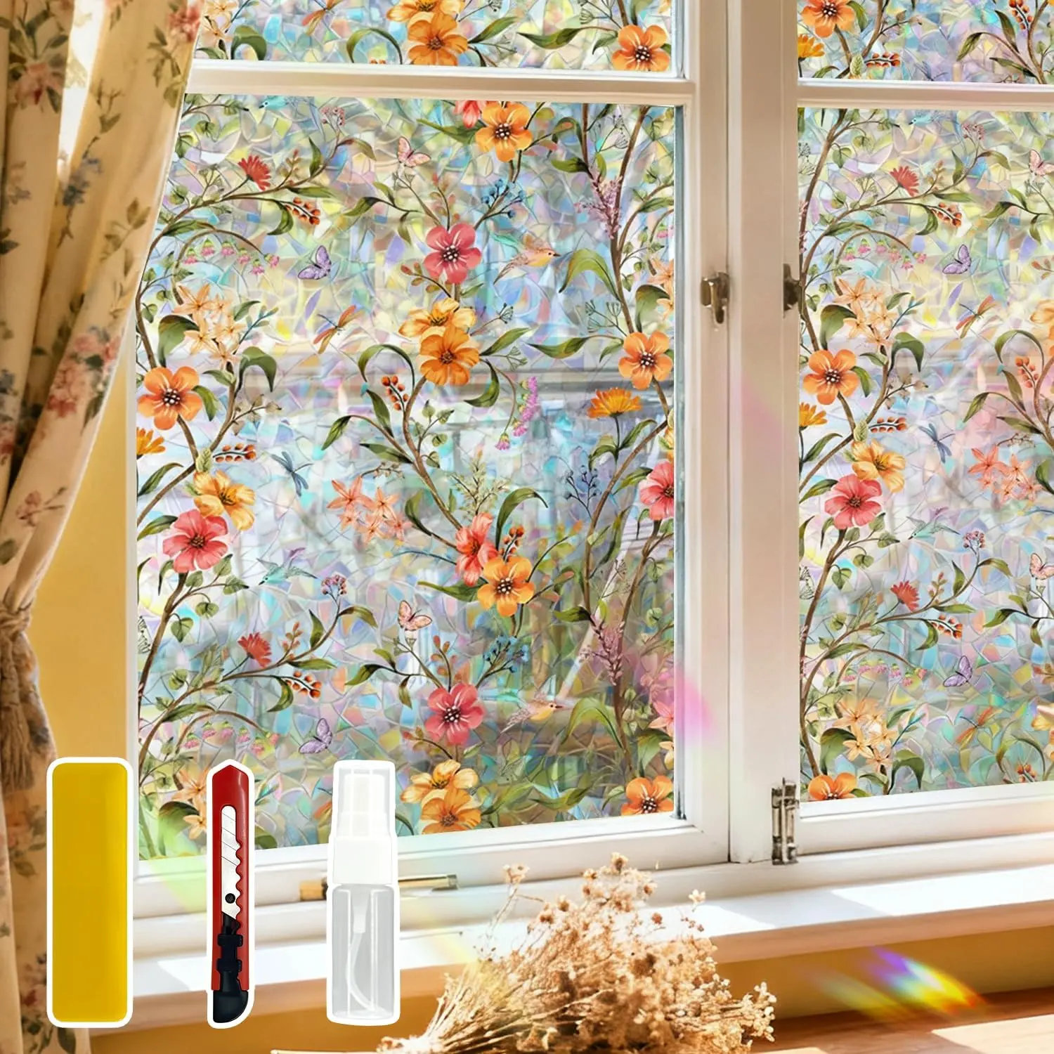 Decorative Window  Film, 17.7"x78.7", UV-Resistant Static Cling Sticker, Suitable for bathrooms and bedrooms Rainbow Glass Sticker, Suitable for  Offices.