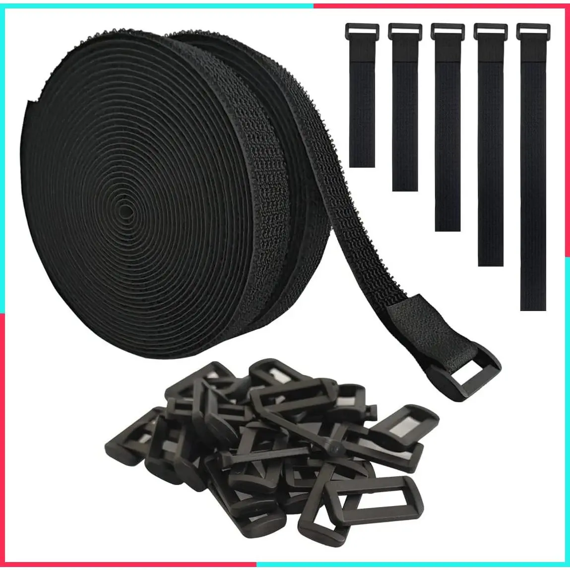40ft Hook and Loop Straps with 60 Buckles, Adjustable Reusable Cable Straps, Cut-to-Length Nylon Cinch Straps