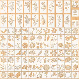 98 Pcs Painting Stencil Set, with Insects Flowers Leaves Animals Patterns Drawing Stencil, Textile Printing template Template, Reusable Templates for Gift Cards, DIY, Clothing, Photo Albums, Scrapbooking