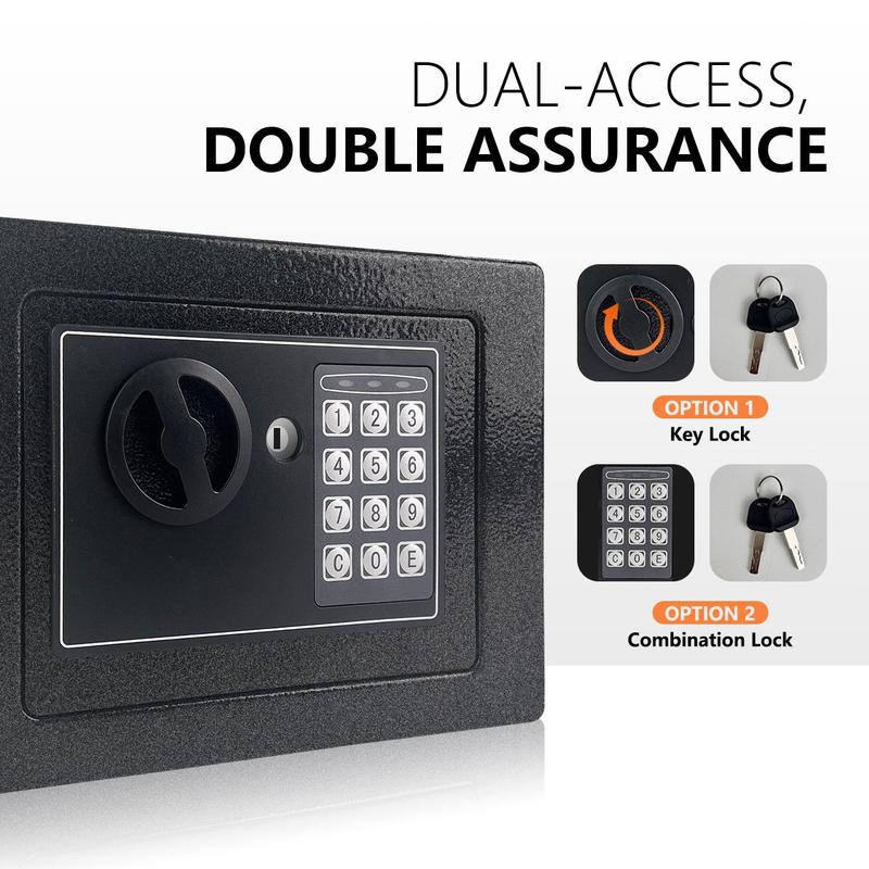 1pc Money Safe Box for Home with Sensor Light & Money Bag Security Safe Box for Money Safe with Keys & Pass Code Lock Box with Digital Keypad Black and Silvery