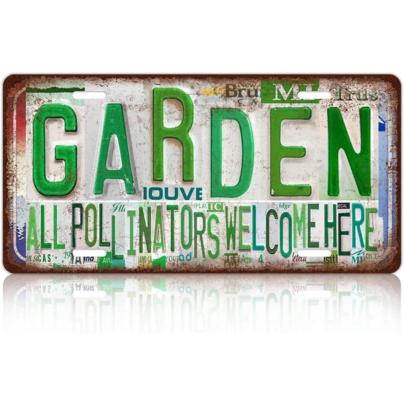 Vintage Garden Metal Tin Sign License Plate Wall Decor for Garden Lover 12 x 6 Inches - all pollinators welcome here