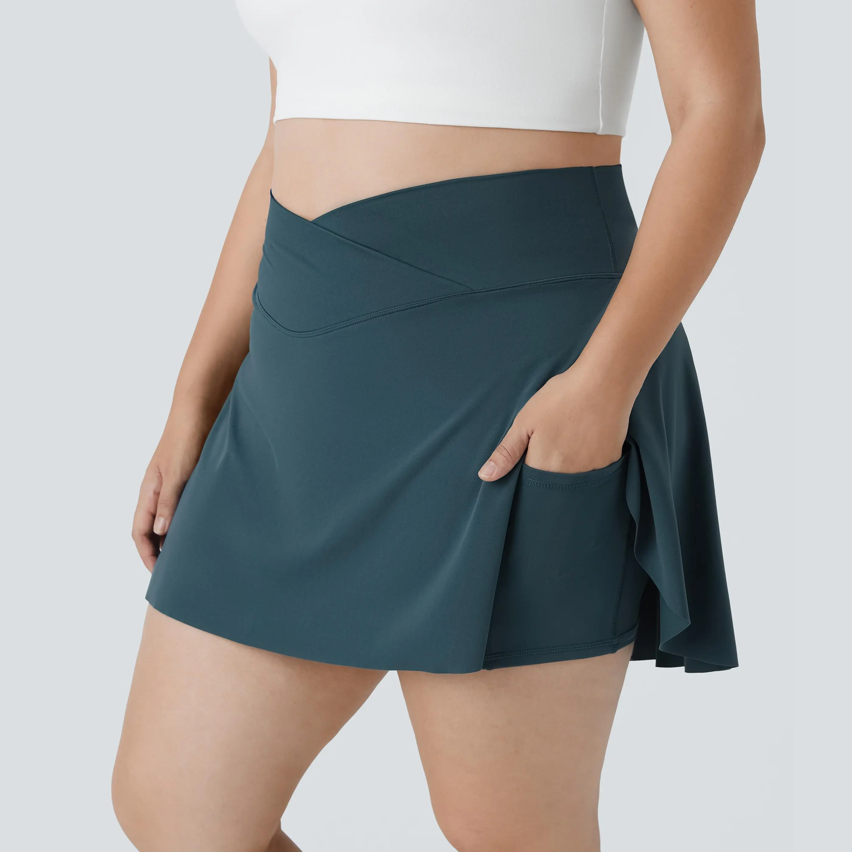 Halara Everyday Softlyzero™ Airy Crossover Side Pocket 2-in-1 Cool Touch Tennis Plus Size Skirt-Lucid-UPF50+