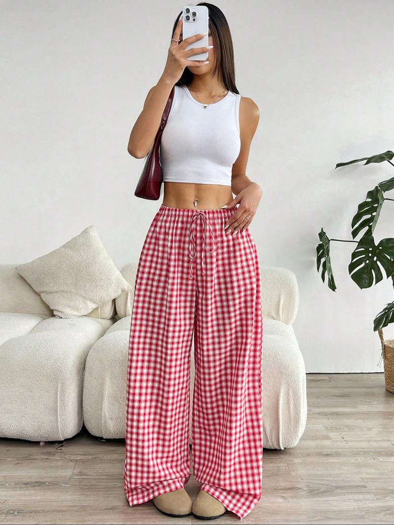 Women's Plaid Print Pants, Casual Comfy Trousers for Summer, Women's Bottoms for Daily Wear, Loungewear