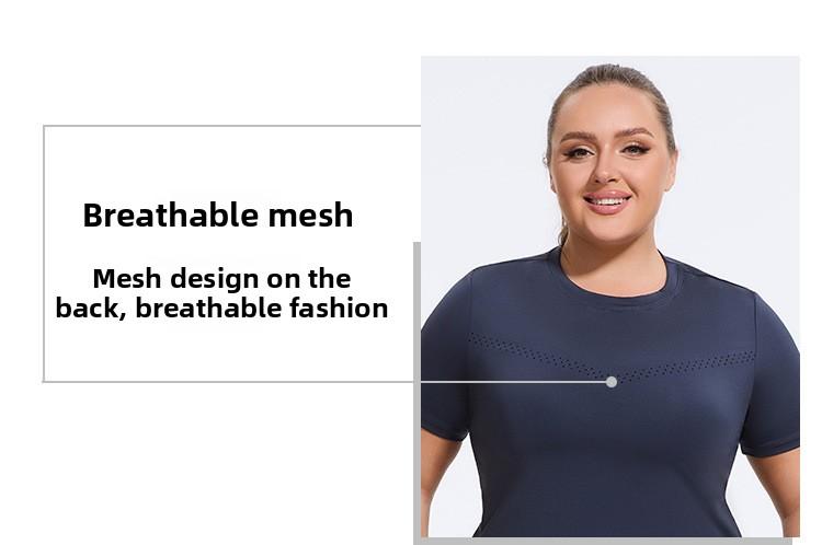 Plus size yoga fitness running elastic T-shirt, sports loose mesh short sleeves quick drying workout tops baggy gym fits oversized