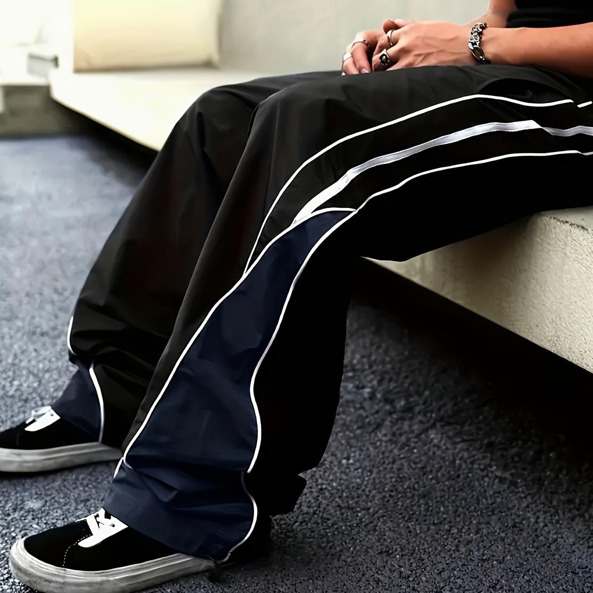 2026 Men's Retro Striped Track Pants, Elastic Waist Drawstring Baggy Windbreaker Joggers with Side Pockets, Lightweight Breathable 90s Streetwear Track Pants for Running, Gym, Daily Wear, Men's Fashion Y2K Bottoms