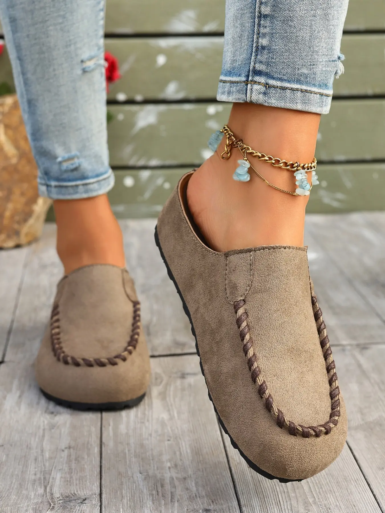 Upgraded Version Zapatos Women Closed Toe Slip On Mule Clogs, Vintage Braided Trim Flat Backless Slides, Faux Suede Leopard & Solid Color Casual Shoes For Daily Shopping Travel Streetwear slipresistant affordablefashion Foot Clogs