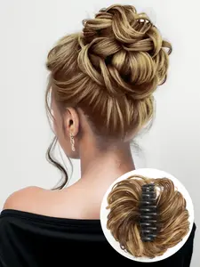 Claw Clip Messy Bun Hair Piece Wavy Curly Hair Bun Clip in Claw Chignon Ponytail Hairpieces Synthetic Tousled Updo Hair Extensions Scrunchie Hairpiece for Women, Suitable For Everyday Wear,Brown & Light Brown.