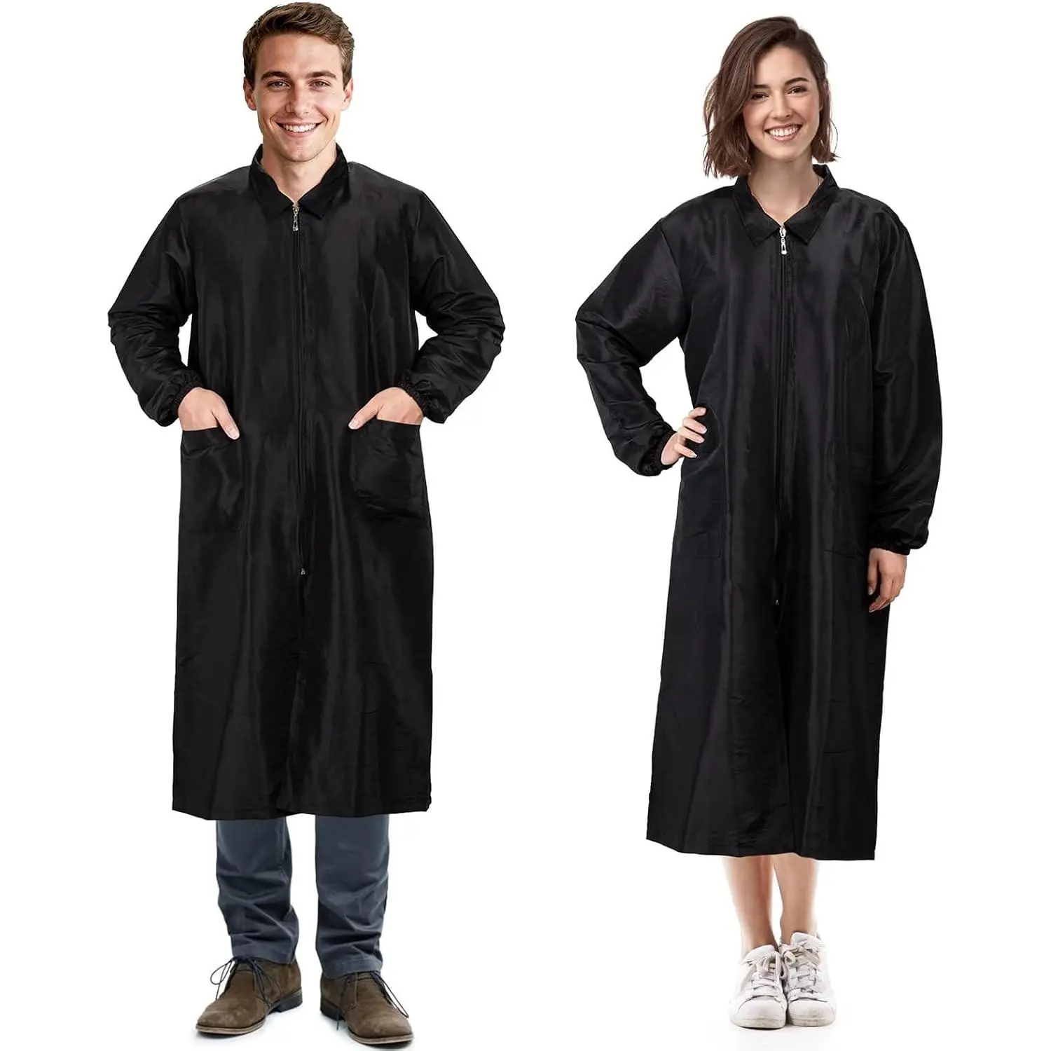 Pet Grooming Clothes - Long-Length, Lightweight Anti-Static Smock with Pockets, Smooth Soft Fabric, Zipper Design for Dog & Cat Groomers