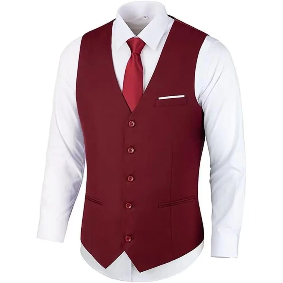 Men's V-Neck Suit Vest Casual Formal Dress Waistcoat for Wedding Tuxedo(Gift)