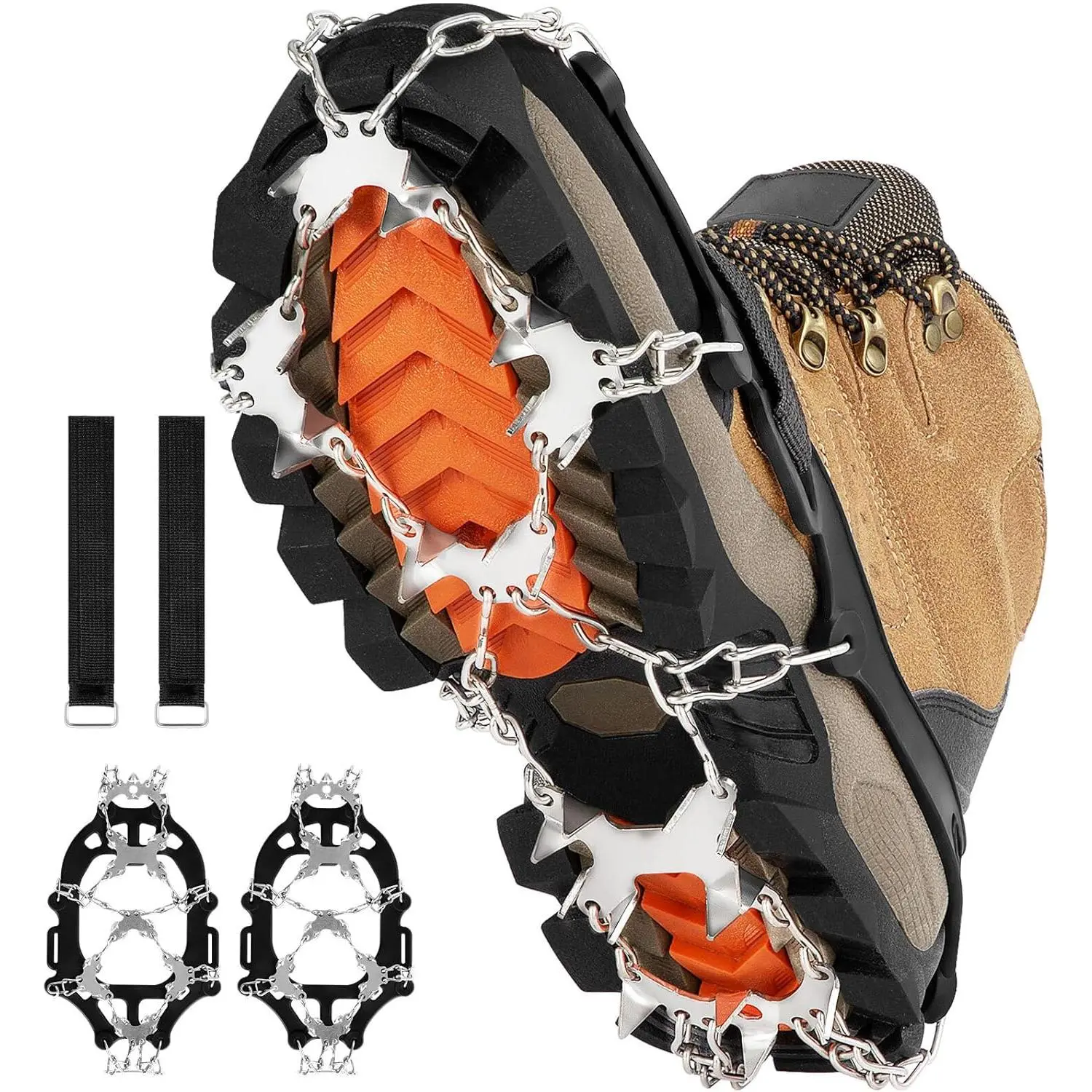 Crampons for Shoes with 28 Stainless Steel Spikes, Anti Slip Crampons for Hiking Boots Women Men, Ice Cleats Traction Snow Grips for Hiking Jogging Fishing Walking Climbing Mountaineering