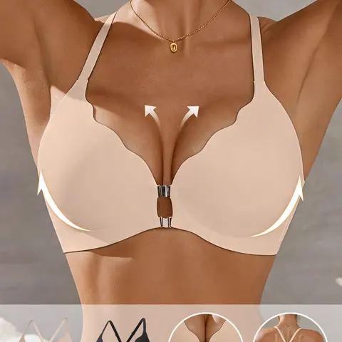 1/2 Pack Jelly Push-Up Elegant Bras for Women, Front Closure, Seamless Wireless Racerback Design, Full Coverage Support, Invisible T-Shirt Bra, Smooth & Comfortable