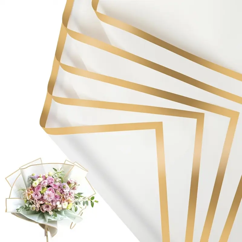 6pieces High-end gold-edged white waterproof flower wrapping paper, Elegant packaging, for European and American holiday gift packaging, suitable for flower shop floral DIY, Ideal for Valentine's Day, Mother's Day, Easter, Christmas, Thanksgiving