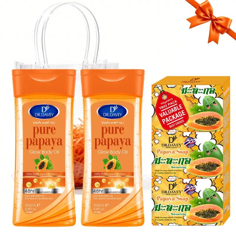 Papaya Glow Body Oil+Papaya Soap Four Seasons Moisturizing Skincare Set Gifting Set for Daily Skincare Four Seasons Suitable for Men and Women Moisturizing and Nourishing Skin Hydrating Travel Portable Bath Cleansing Soap Deep Cleaning Body Care Sets