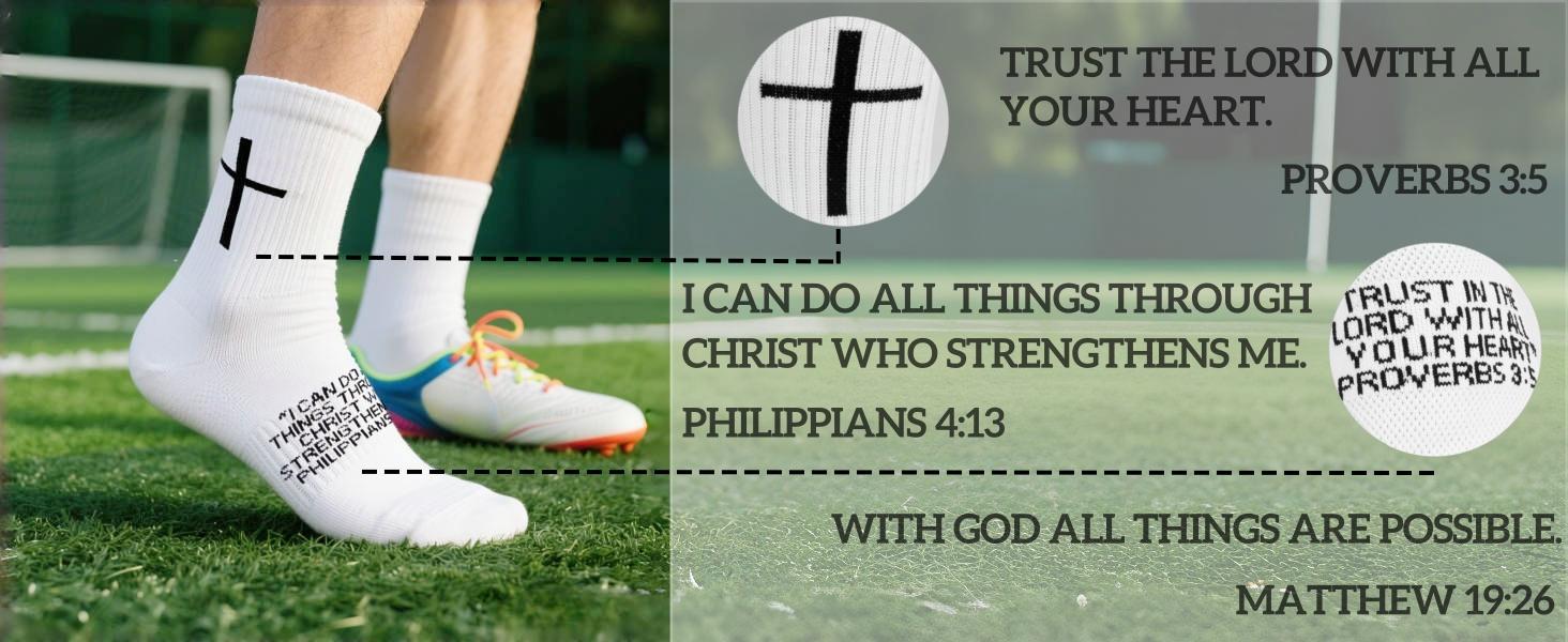 Cross Grip Soccer Socks - Anti-Slip Grips Sports Sock with Bible for US 6-13