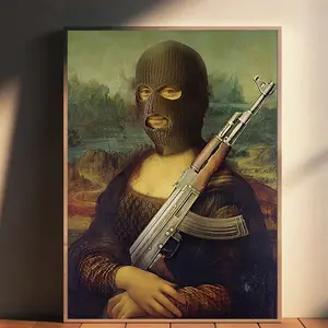 Edgy Street Art "Mona Lisa" Canvas Poster - Masked Bandit Parody, Modern Pop Art Home Decor