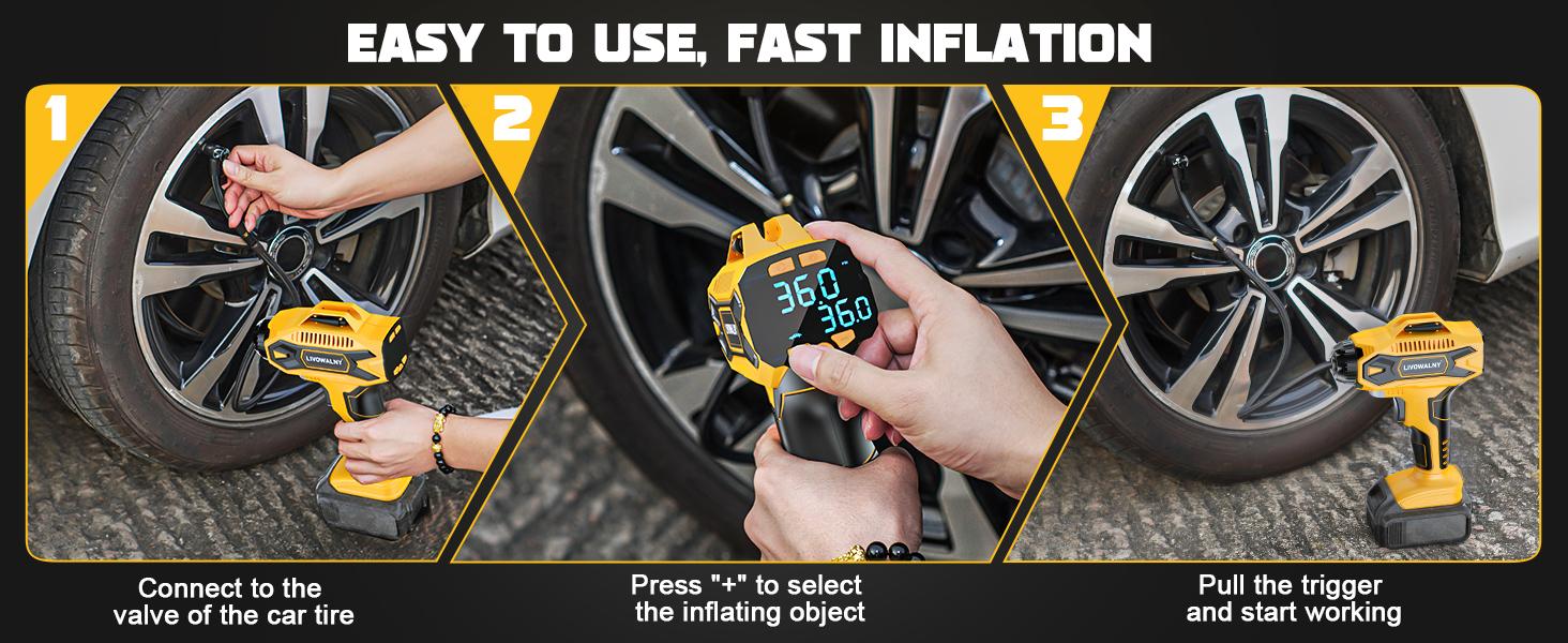Tire Inflator Air Compressor Compatible with DeWalt 20V Max Battery 160 PSI Cordless Portable Electric Pump with Digital Pressure Gauge for Car Motorcycle Bike Sports Ball (No Battery)