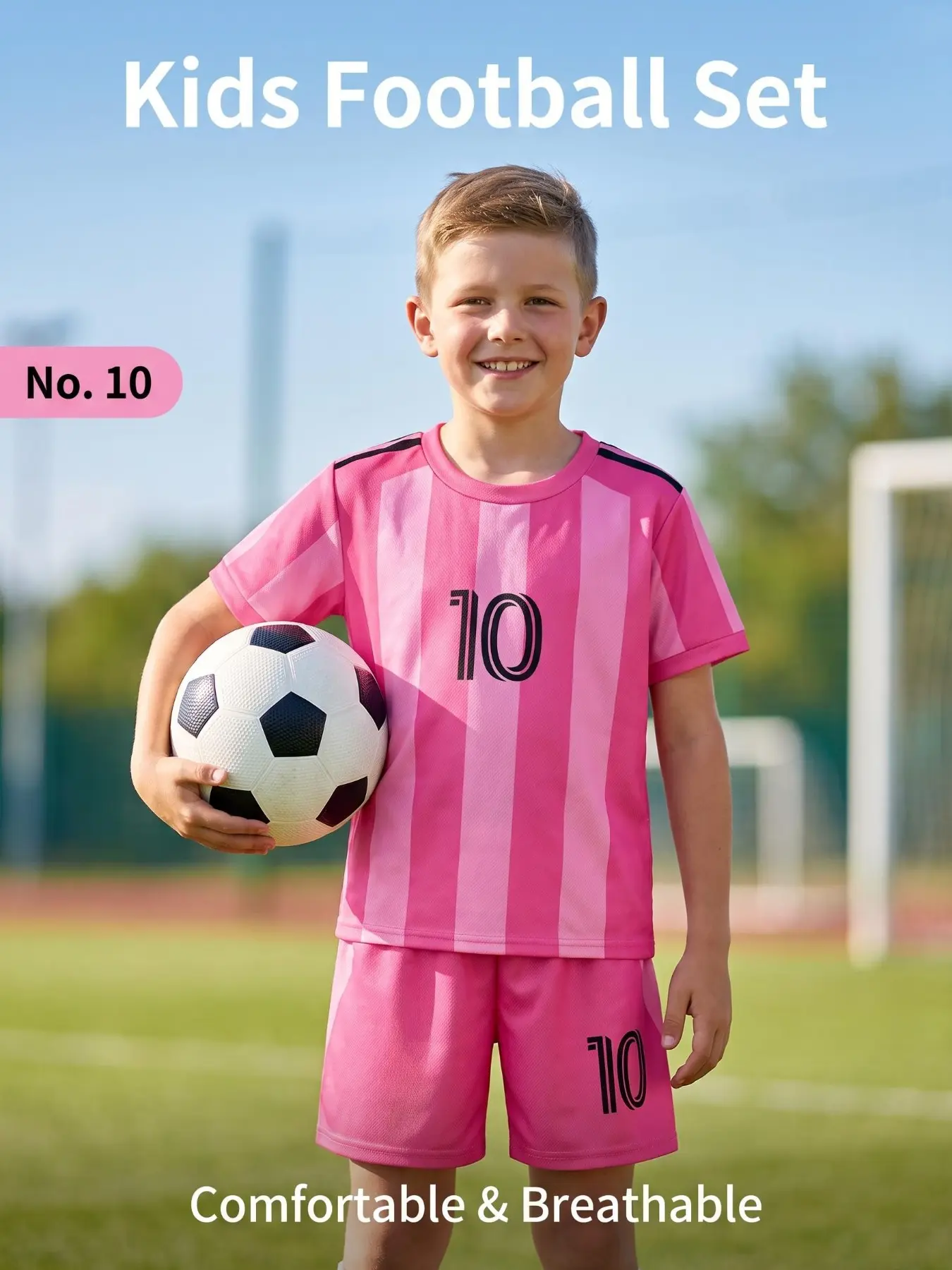 Unisex Kids Sportswear Set, #10 Top + Shorts 2-Piece, Comfortable Quick-Dry Breathable Fabric, Ideal for Training, Soccer, Outdoor Activities
