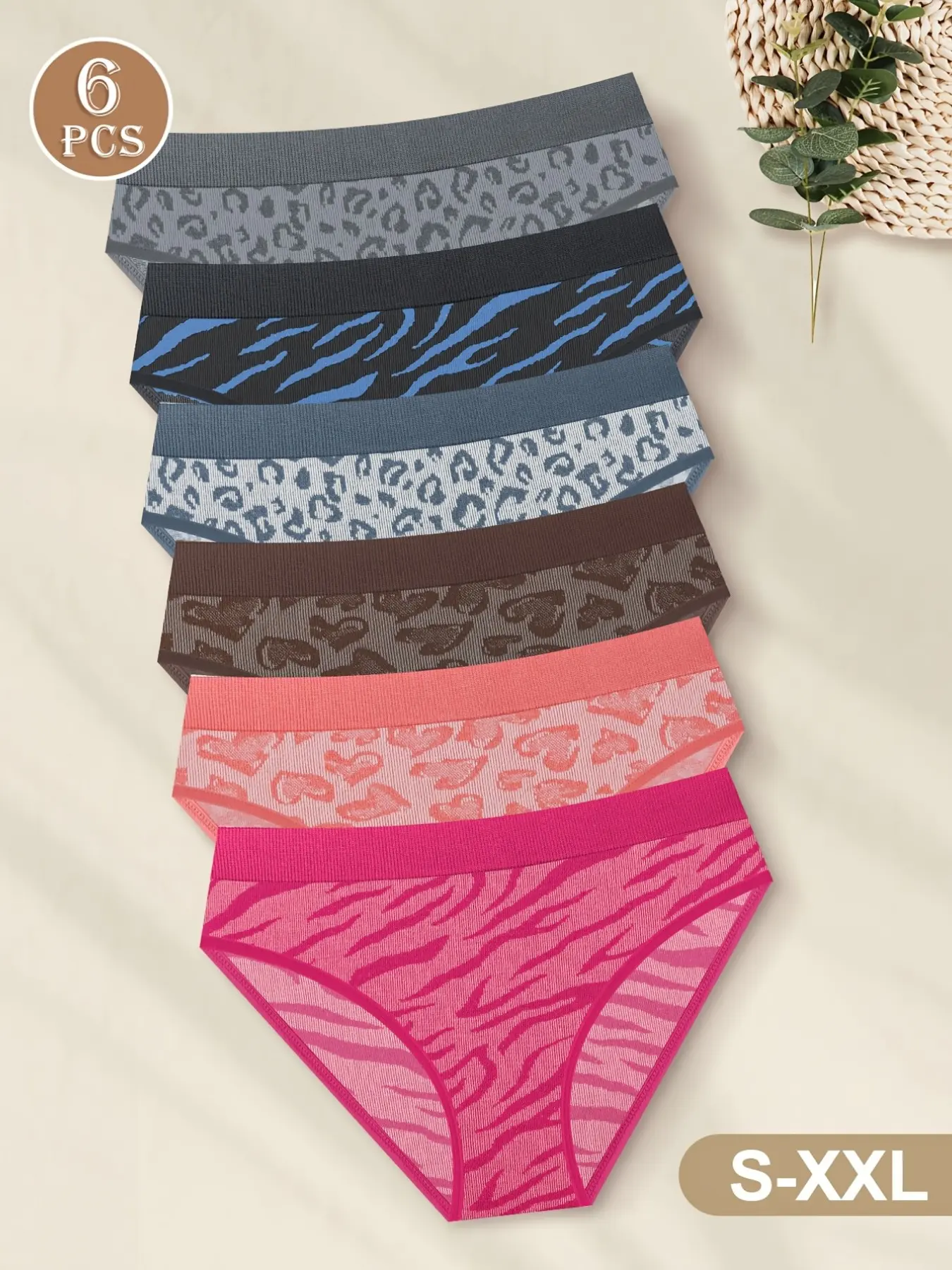 6-Pack Women's Low-Waist Seamless Underwear, Leopard Print, High Elasticity, Soft Breathable, Comfortable Daily Wear, Fashionable Innerwear, Everyday Wear Panties