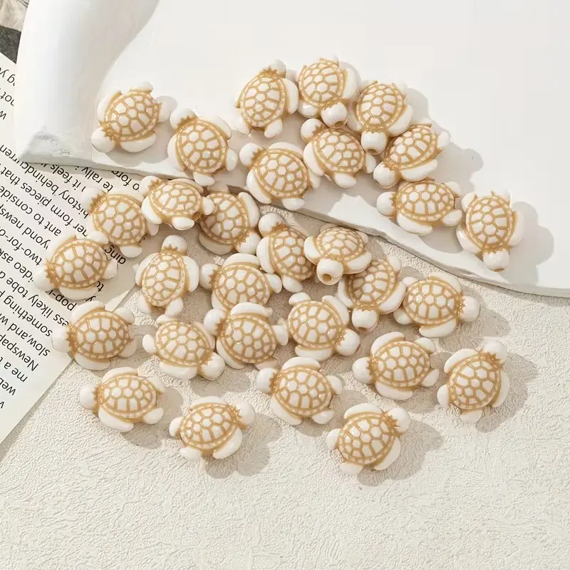 50pcs Vintage Turtle Beads DIY Fashion Jewelry Accessories, Tan Small Turtle Decorative Beads, Craft Supplies for Jewelry Making