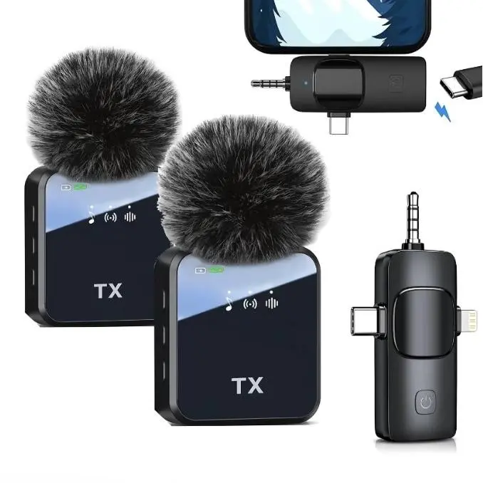 3-in-1 Mini Microphone for iPhone, Android, Camera - 328ft Long Range, 20H Battery Life, Wireless Microphones, Lapel Mic with AI Noise Reduction for Video Recording, YouTube, TikTok