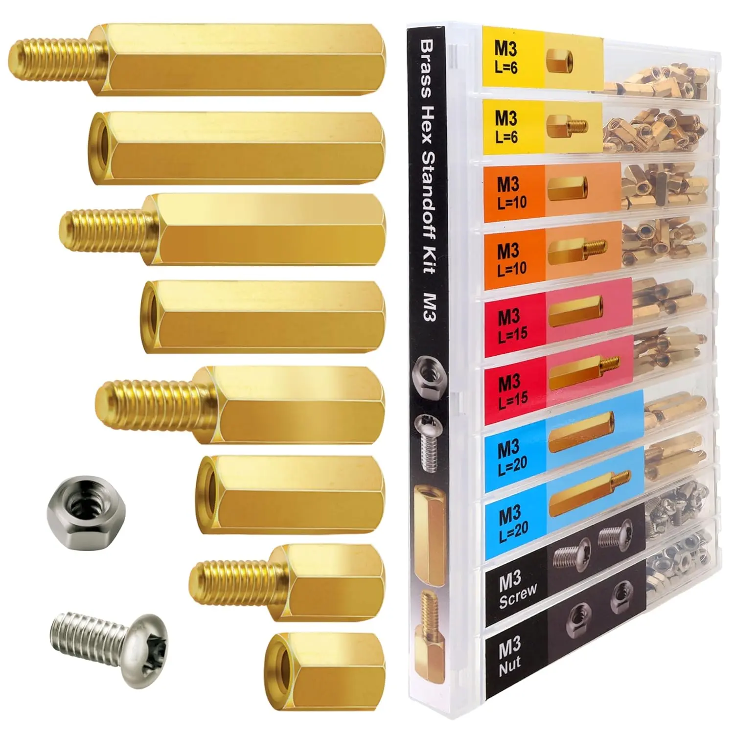 M3 Hexagonal Brass Spacer Set, 3mm Detachable Male-Female Nut Mounting Components for Motherboard Brackets, PCB, Electronic Hardware, Laptop Screws, DIY Circuit Boards, Millimeters