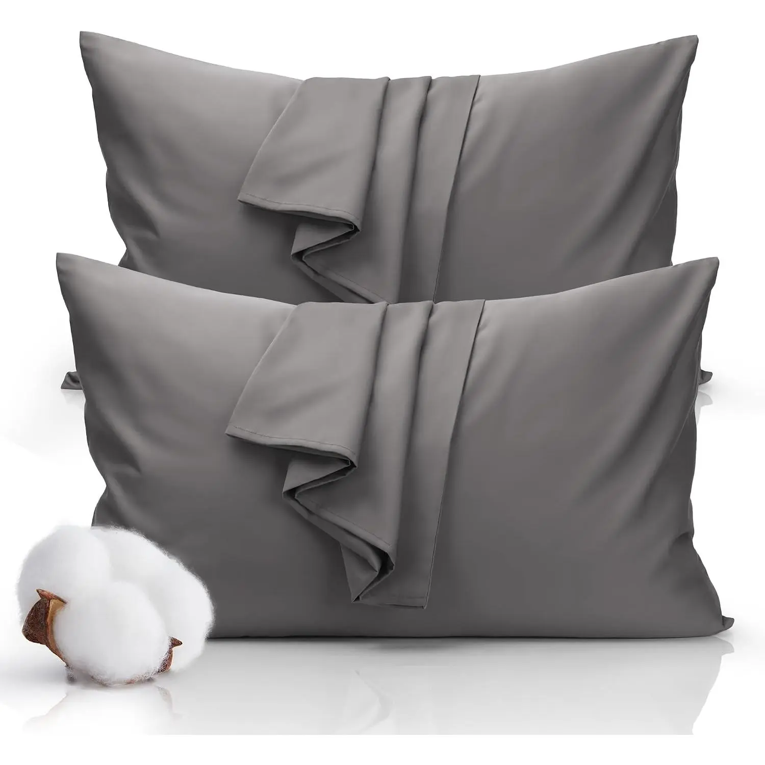 Size Pillowcase Set - 500 Thread Count,   Sateen, 20" x 30" Set of 2 Pillow Covers, Cooling, Breathable, Soft for  Sleep Pillows Not Included Gray