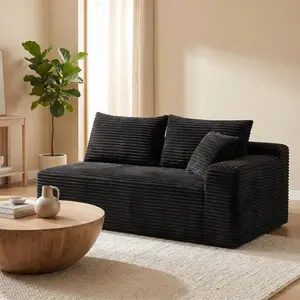 AobtkelBlack Corduroy Ground-Hugging Compressed Loveseat, Armless No-Legs 2-Seater Sofa for Living Room Small Apartment