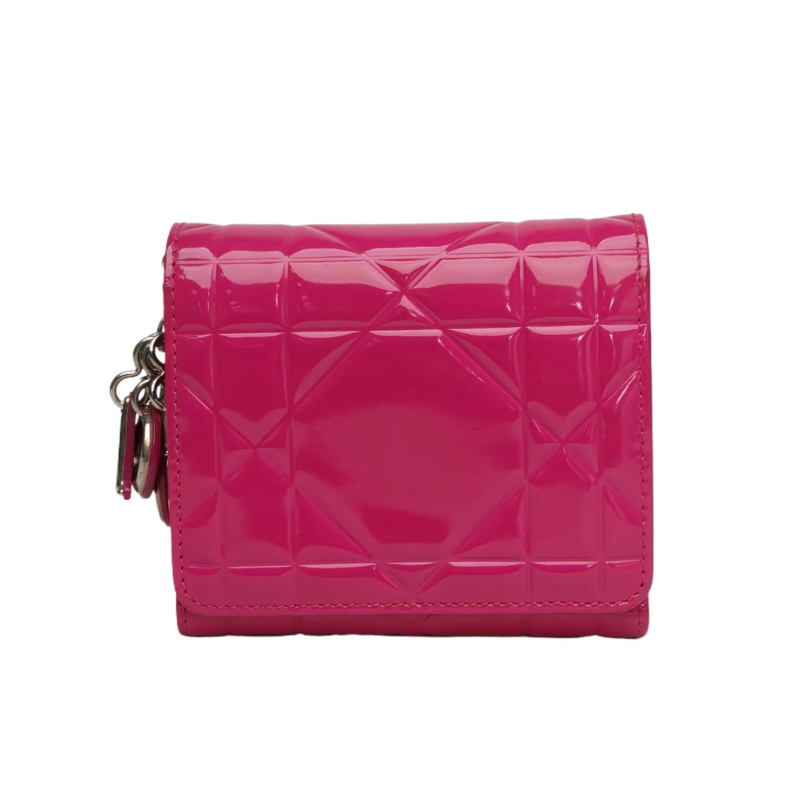 Pre-owned Dior 【Alea】Rose Red Patent Leather Sliver Hardware 2014 Wallet