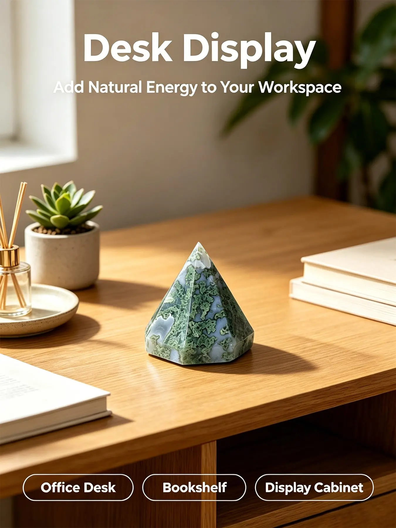 Natural Water Grass Agate Crystal Pyramid, 4.5-6 Cm, Polished Water Grass Agate, Healing Meditation Desktop Altar Decor Gift, Healing Crystals