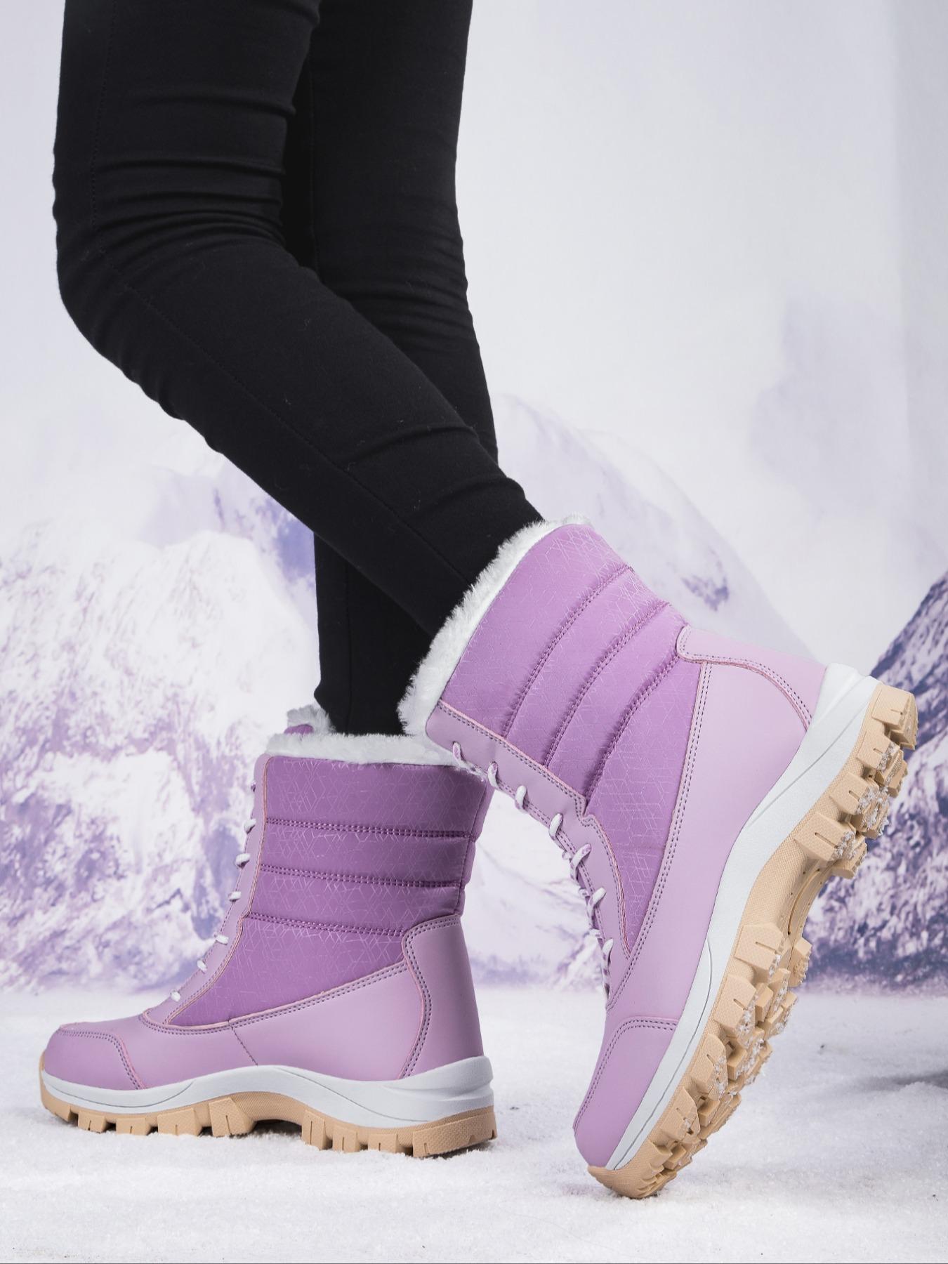 Women's Warm Outdoor Hiking Boots, Fall Winter Lace-Up Snow Boots, Fleece Lined, Windproof Non-Slip Waterproof, Daily Wear & Sports