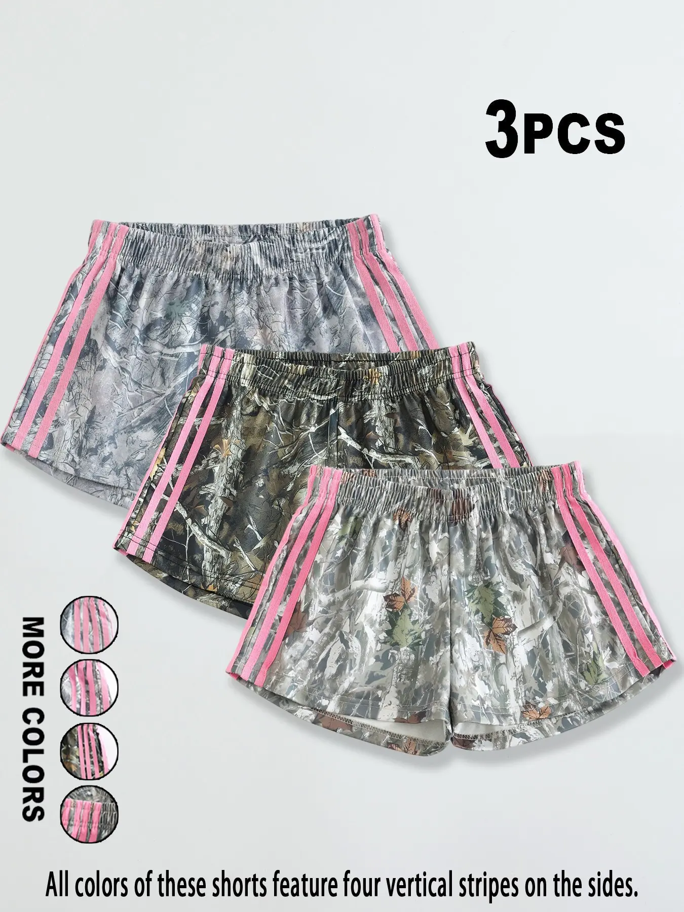 3-Pack Vintage Forest Tree Pattern Women's Running Shorts, Elastic Waist Loose Fit Gym Gym Shorts, Casual Streetwear Bottoms