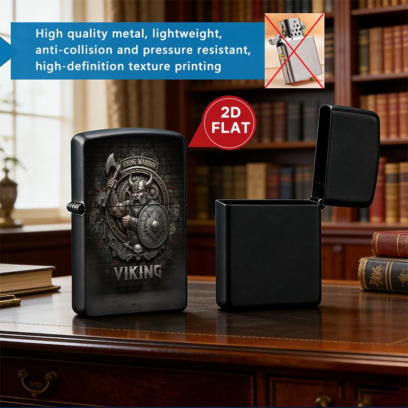 Viking Warrior Plastic Cigarette Case + Metal Lighter Shell Set, Norse Axe Shield Skull Design, Dark Aesthetic Smoke Accessory, Gift for Men