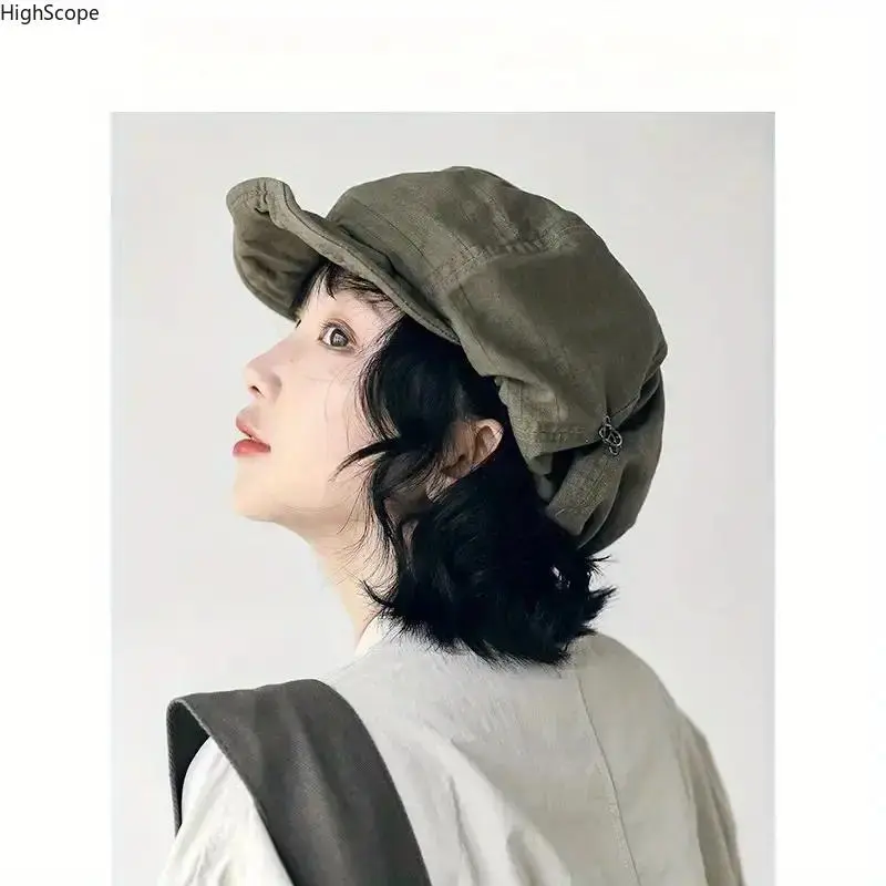 Women's Slouchy Octagonal Beret - Retro Japanese Painter Style, Slouchy Shape, Adjustable Flexible Fit Fashion Accessory Hat, Casual, Women's Clothes, Clothing Merch, Basic, Hat Accessory, Painter Look, Solid, Flexible Fabric, Adjustable Size, Retro Look