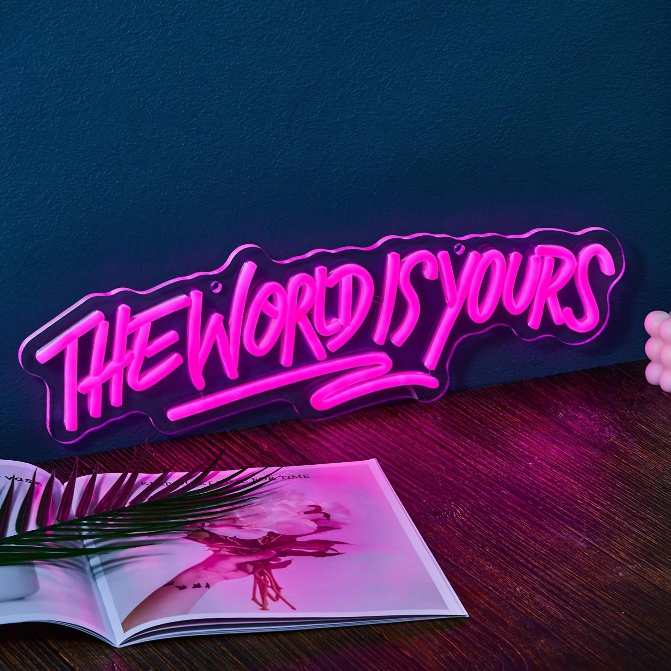 USB Powered Neon Sign, The World Is Yours Letter Design LED Neon Light, Decorative Neon Sign for Home Party & Festival Decoration, Modern Night Lights