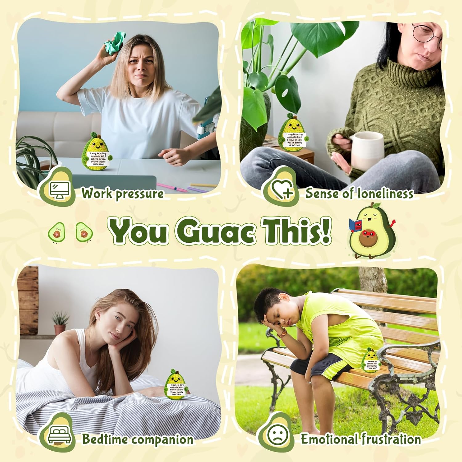 Positive Emotional Support Avocado Plush, Easter Basket Essentials & Stuffers, Cheer Up Gift for Teen Girls & Boys, Mini Cute Crochet Avocado Toy, Birthday Gifts for Mother, Graduation Presents & Teacher Appreciation Gifts, Adorable Desk & Home Decor