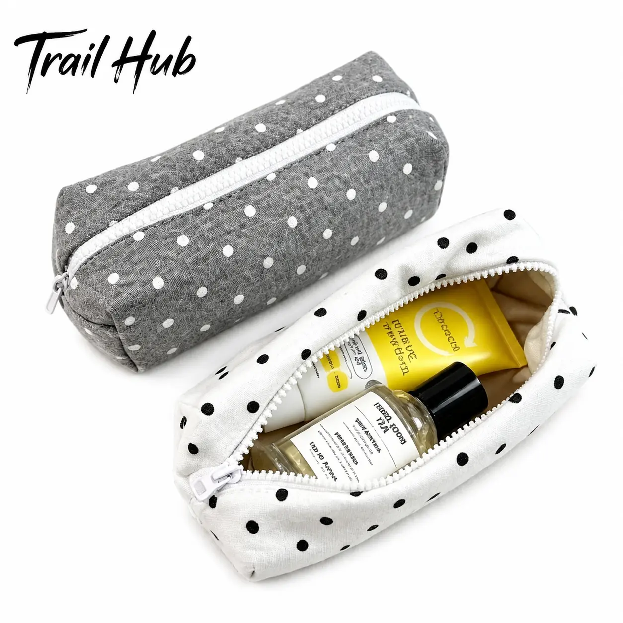 Large-Capacity Minimalist Polka Dot Cosmetic Pouch for Women — Korean-Inspired Portable Makeup Bag & Multi-Use Pencil Case, Compact Desktop-Friendly Organizer for All Seasons, Soft Fabric Travel-Friendly Storage Solution, Polka Dot Print