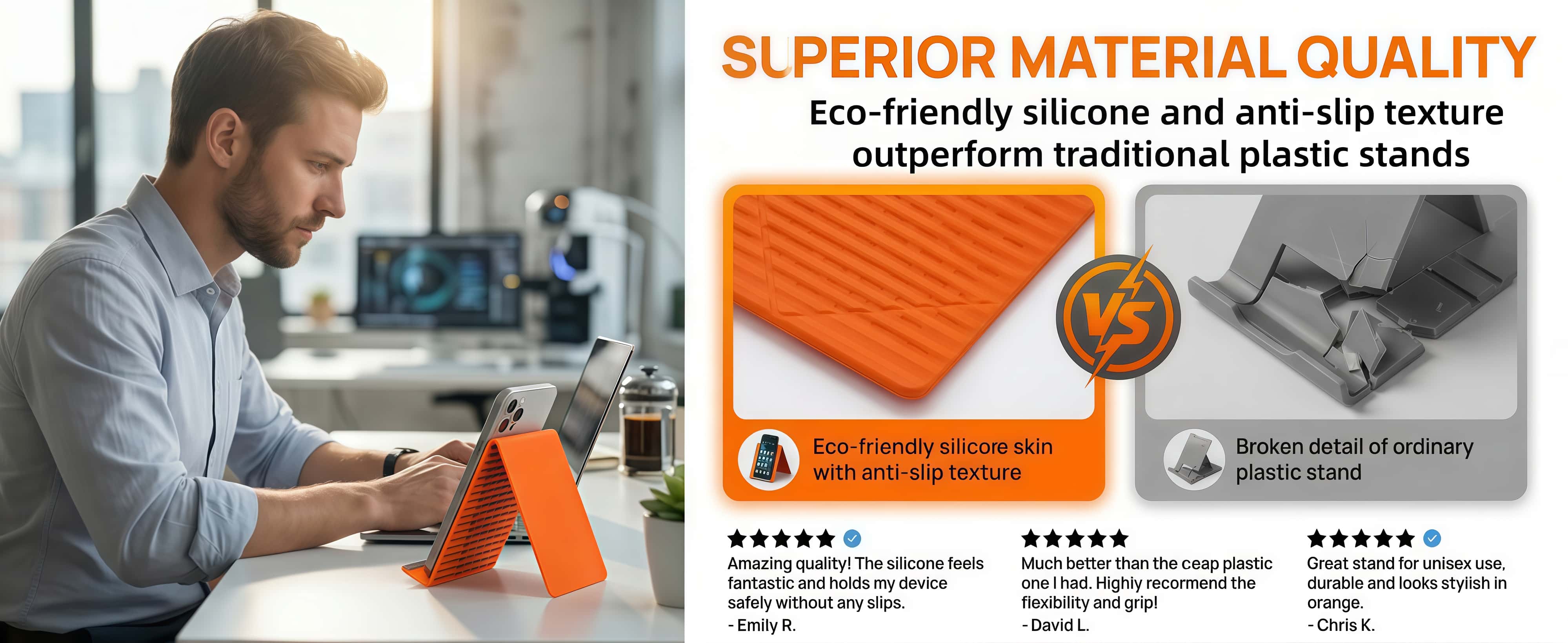 Flexible Silicone Phone Stand with Aluminum | Universal for Phone Tablet Laptop | Foldable Portable Travel Must Have Cellphone Smartphone Folding Mount